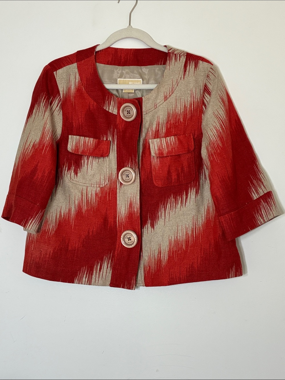 MICHAEL Michael Kors 100% Linen Cropped Jacket Coral Tan Women’s L